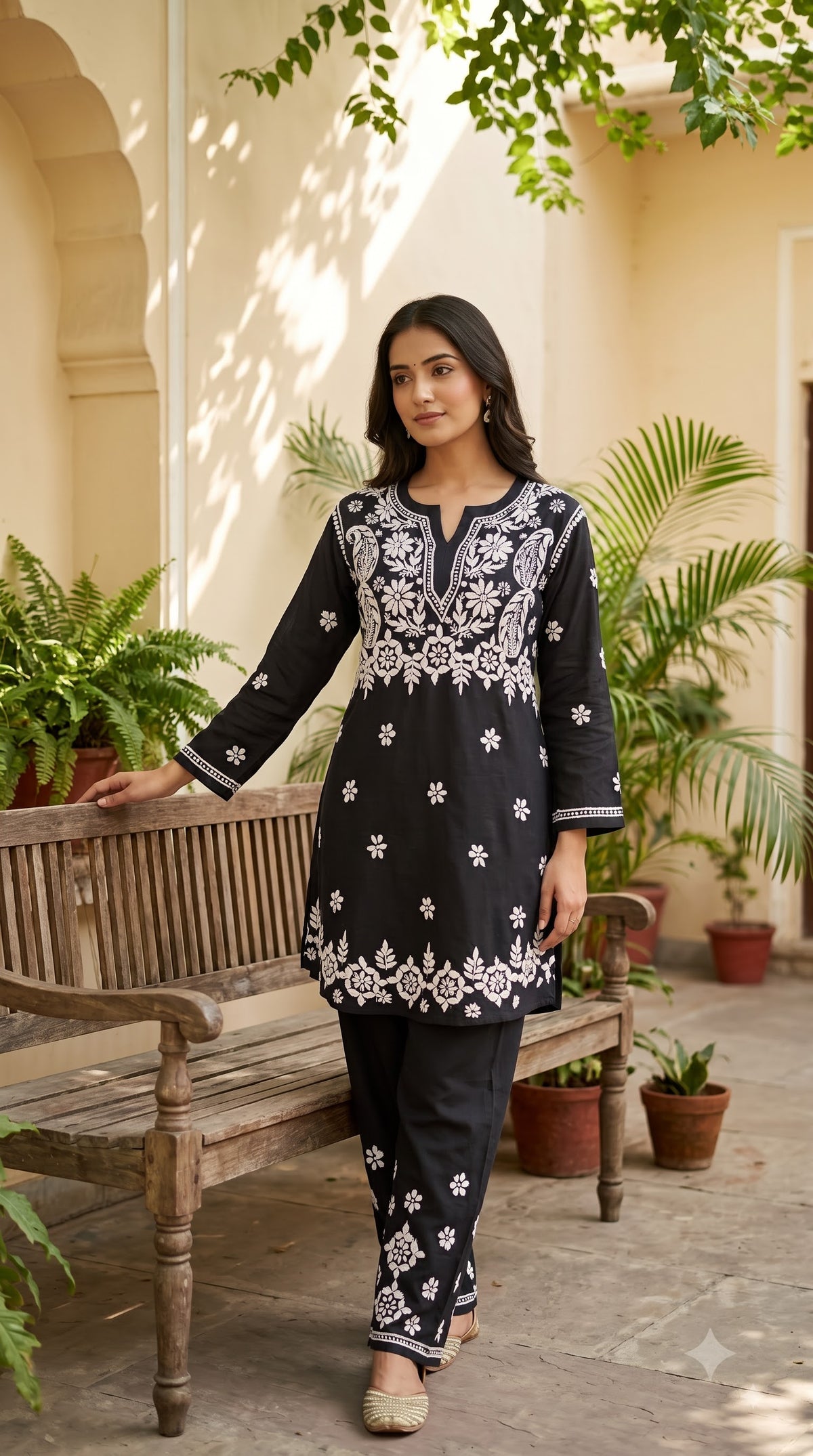Modal 3D Chikankari Co-ord Set - Black