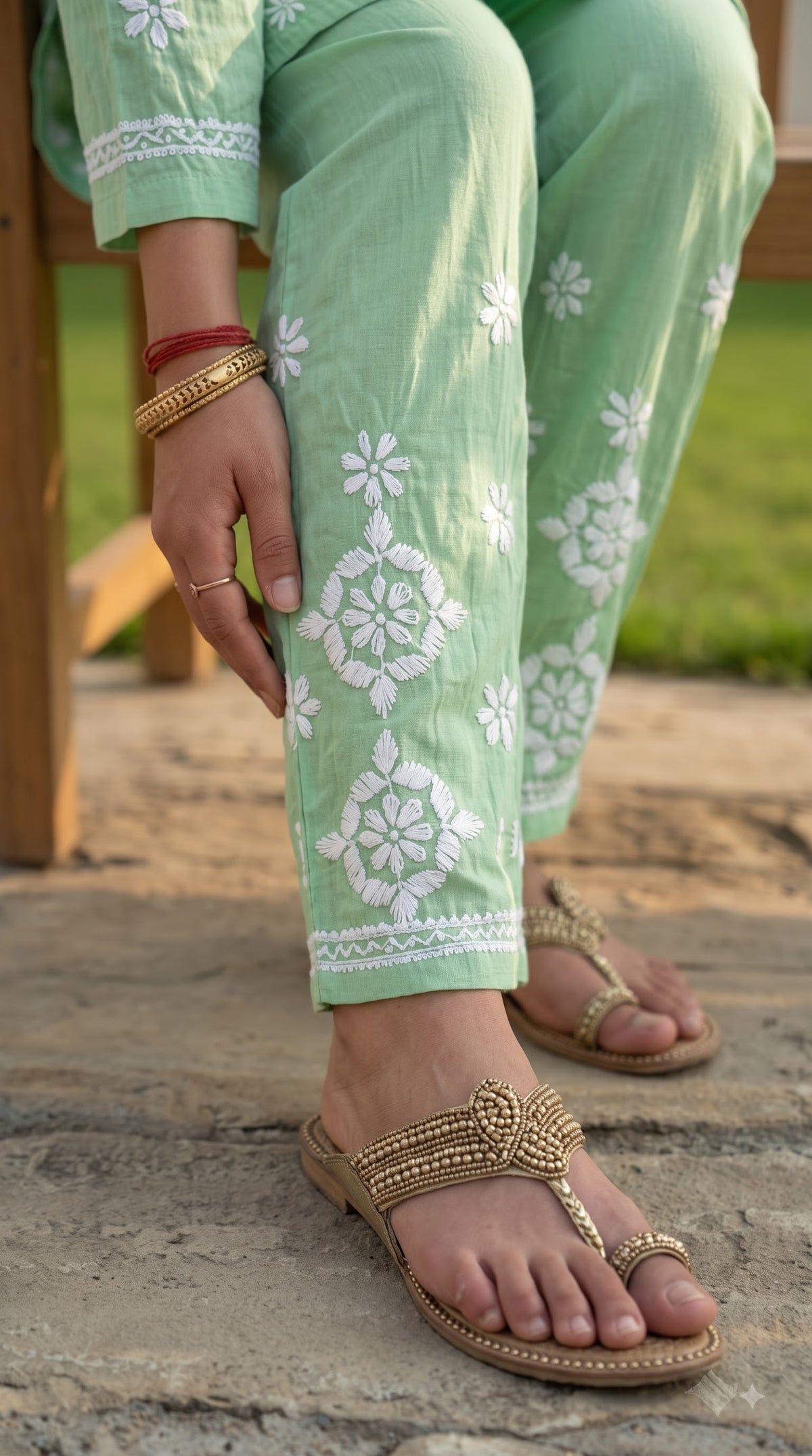Modal 3D Chikankari Co-ord Set - Green