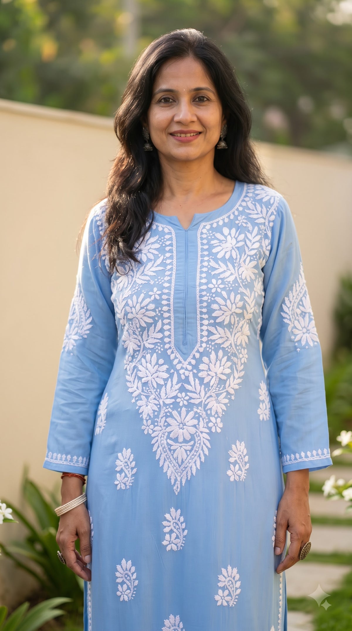 Modal Daman Chikankari Women's Long Kurta - Blue