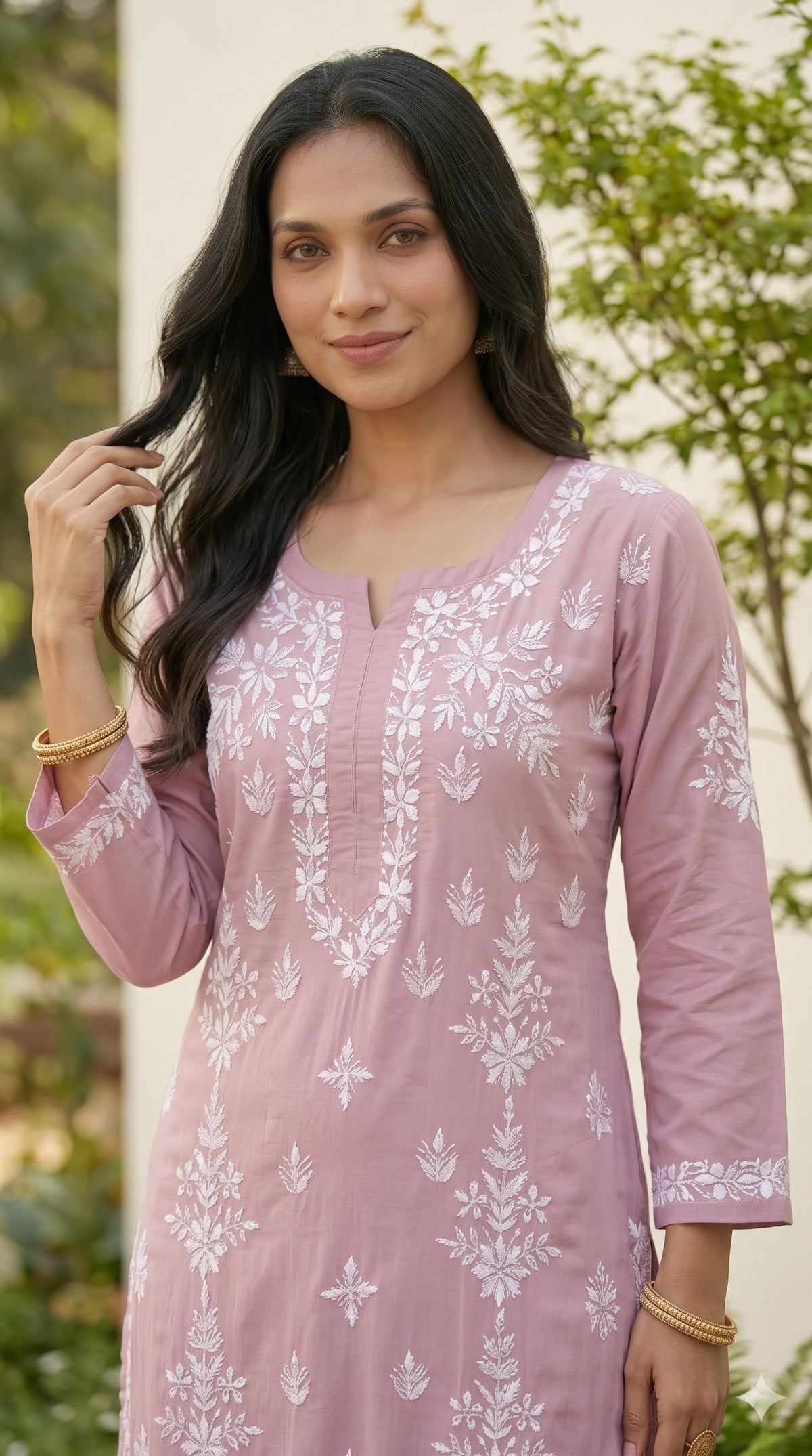 Modal Side Panel Chikankari Women's long Kurta - Mauve