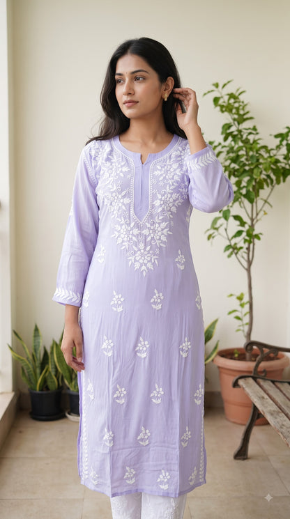 Modal Chikankari Women's  Long Kurta - Lavender