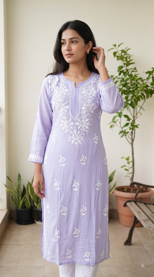 Modal Chikankari Women's  Long Kurta - Lavender