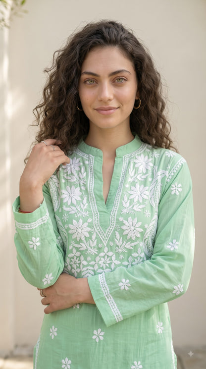 Modal 3D Chikankari Co-ord Set - Green