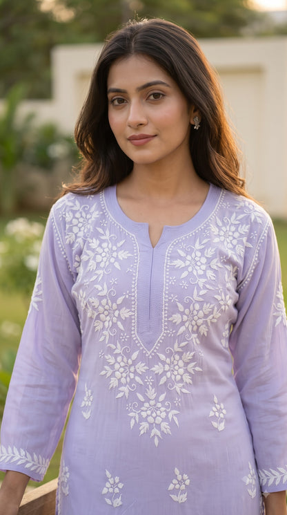 Modal Chikankari Women's  Long Kurta - Lavender