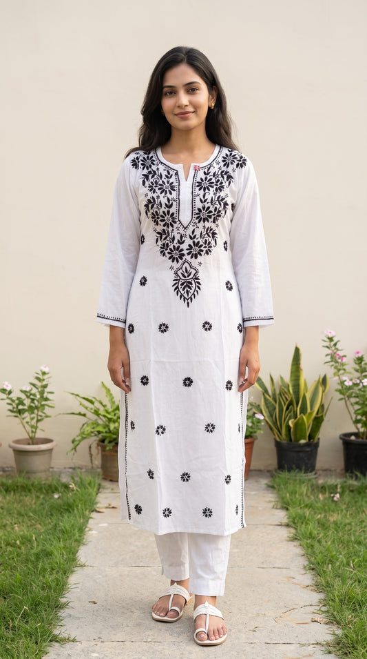Modal Chikankari Women's Long Kurta - White