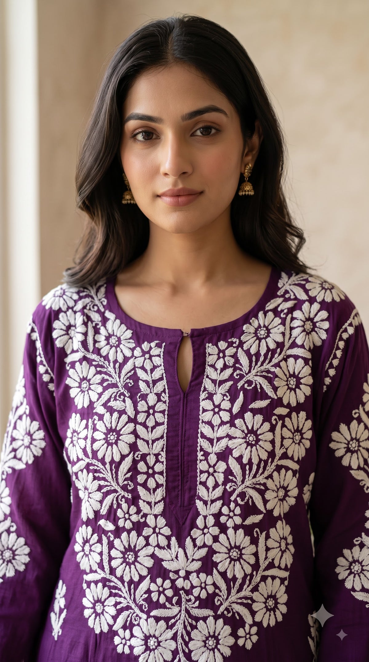 Modal 3D Chikankari Women's Long Kurta - Wine